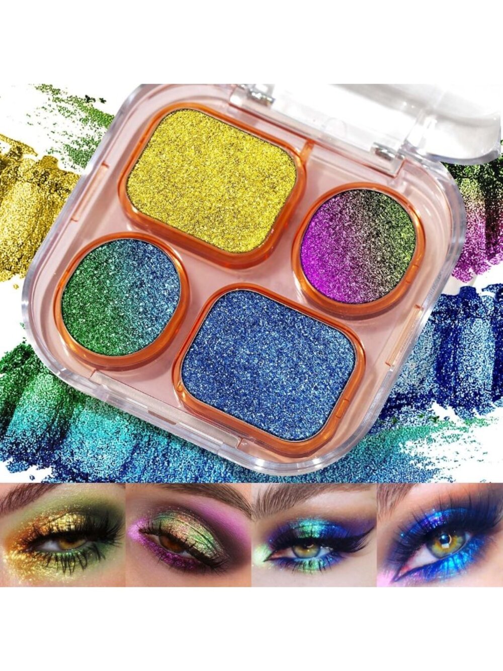 Multichrome Chameleon Eyeshadow Palette - 4 Holographic Metallic Shades, High